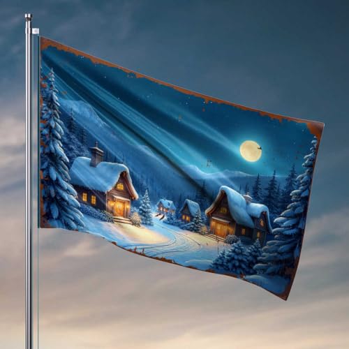 Decoración de dormitorio para universitarios, pueblo de montaña nevada bajo una luna llena, decoración de campistas, pósteres geniales para chicos (60 x 90 cm)