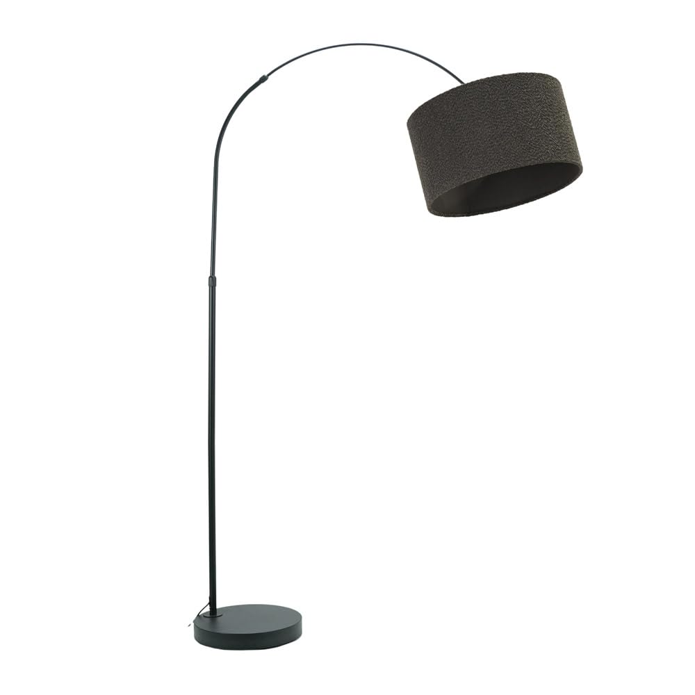 Valuelights Charcoal | Black Metal Arched Stem Curved Arm Floor Lamp With Boucle Shade For Living Room Lounge | Floor Lamps, Home Décor & Improvement Essential | Included Led Bulb