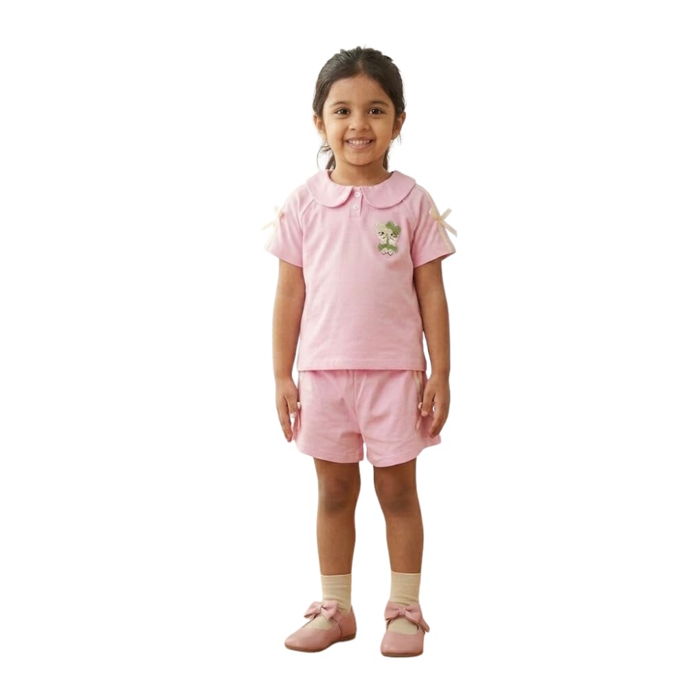 SaLtY PuMPkIN Baby Girls Pink Summer Outfit Set – Cute Short Sleeve Peter Pan Collar Top with Cartoon Cat Embroidery & Bow... - Review, Price and Buying Guide