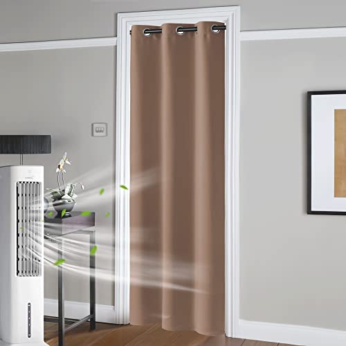 Image of RYB HOME Thermal Insulated Door Curtains, Room Darkening Privacy Doorway Drapeies Ideal Temporary Door for Doorway /Closet, Width 42 x Length 80 inches, Mocha, Set of 1