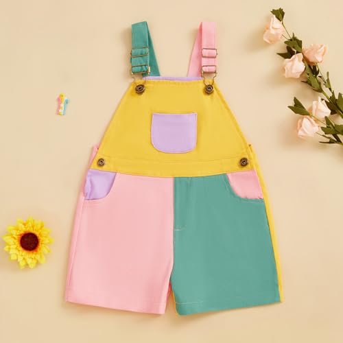 MAINESAKA Toddler Baby Boy Girl Overalls Romper Sleeveless Color Block Jumpsuit Shorts Suspender Pants Shortalls (B-Pink, 3-4 Years)