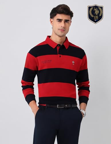Image of U.S.Polo Association Men's Horizontal Striped Regular Fit Polo Shirt (USTSH3208 Red M)