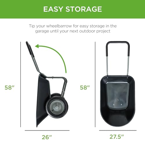 Image of Best Choice Products Dual-Wheel Home Utility Yard Wheelbarrow Garden Cart w /Built-in Stand for Lawn, Gardening, Construction - Black