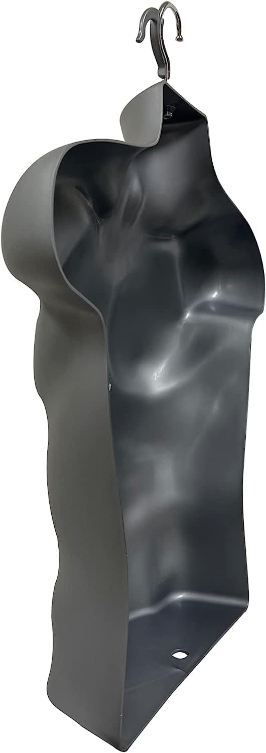 DisplayTown 1 Pack Gray Male Mannequin Injection Form Half Rounded Waist Body Torso Dress Form with Only Hanging Hook, S-M Sizes