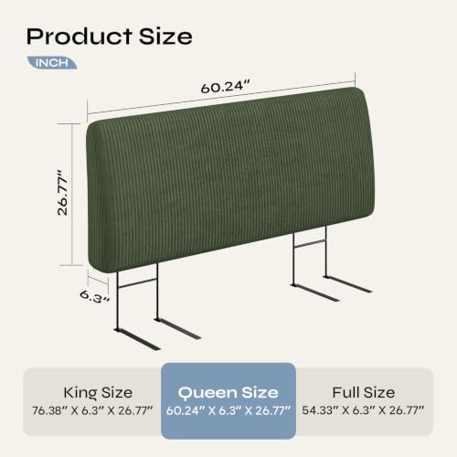 Image of Pinmoco 4.7 inch Upholstered Headboard for Queen Size Bed, Height Adjustable and Ergonomic Headboard, Easy Assemble, Sturdy and Durable, Olive Green