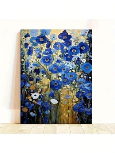 Toile florale bleu et or 40x60 cm lianyibo pour salon