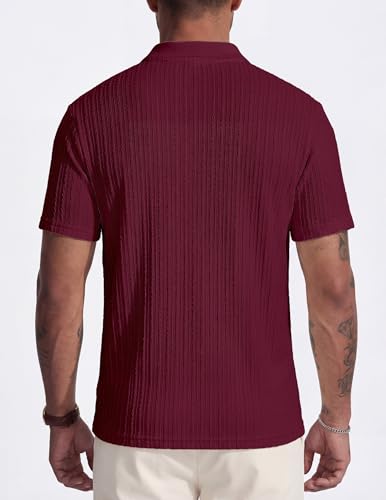 Image of JMIERR Mens Casual Polo Shirt Summer Short Sleeve Vacation Button Beach Knit Stretchy Golf Shirts