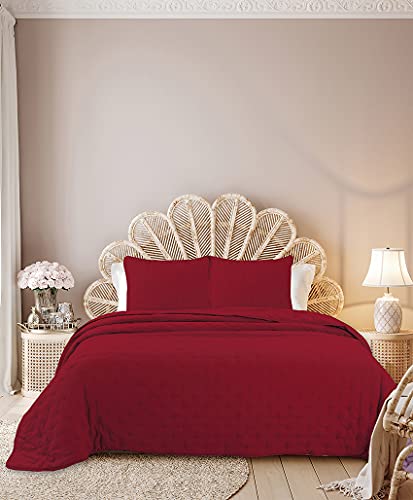 Autrefois Dessus de lit 180 x 240 cm Sixtine Rouge Effet Peau de pêche Couvre lit matelassé Doux et léger - Boutis uni 1 Place Couverture Microfibre Plaid...