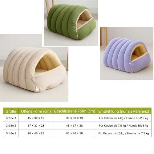 2 in 1 Warmes Katzenbett Winter 45cm, Kuschelhöhle Katze & Hundehöhle Kleine Hunde, Waschbar & Faltbar, Katzenkorb mit Dach, Plüsch Katzenschlafplatz & Versteck für Katzen mit Fellhandschuh(M)