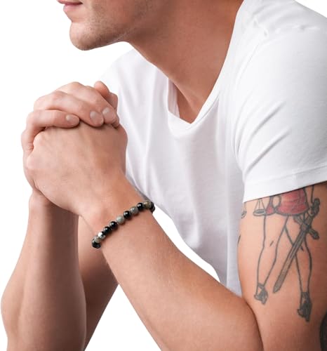 Diesel Armband Für Männer Perlen, L 165mm-250mm X B 8mm X H 8mm Schwarzes Halbedelsteinarmband, DX1325040 – Ansicht 2