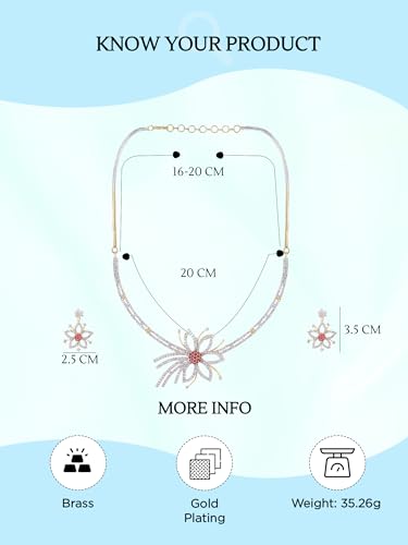 Image of Yellow Chimes Jewellery Set for Women and Girls American Diamond Jewellery Set | Rosegold Rhodium Plated AD Necklace Set for Women | Birthday Gift for Girls & Women