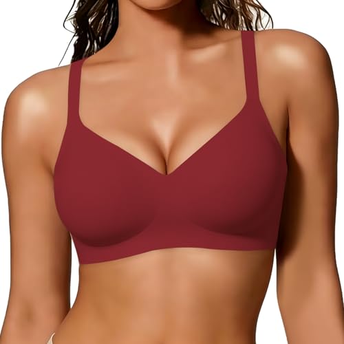 Image of As Fairy Womens Soft Comfortable No Underwire Bras V Neck Seamless Push Up Bralettes Full Coverage Tshirt Brassiere