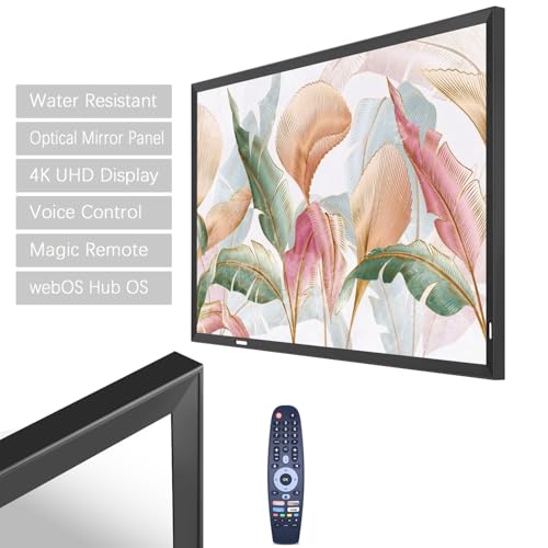 Image of 43-Inch Smart Mirror TV - Black Aluminum Art Frame - 4K UHD Waterproof Display, Elegant Two-in-One TV and Mirror for Bathroom, Home or Commercial Use