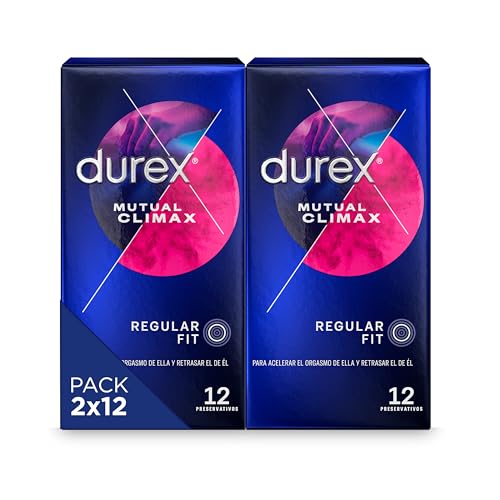 Durex Preservativos Mutual Clímax con Puntos y Estrías para ella y Efecto Retardante para él - 2x12 condones Duplo Pack