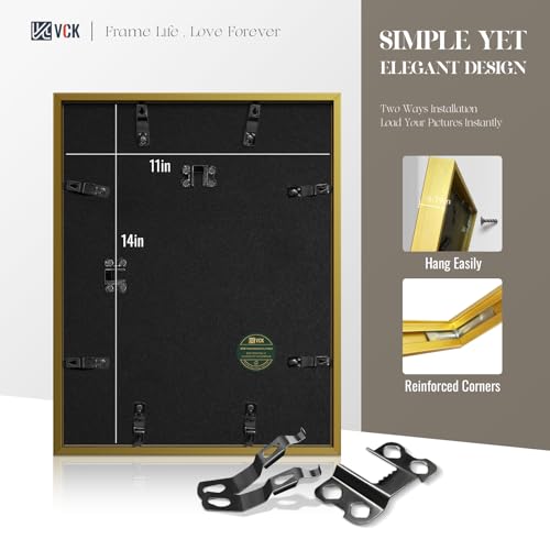 Image of VCK 11x14 Picture Frame Gold Metal, Real Glass, 8x10 Mat, 6 Pack, for Arts