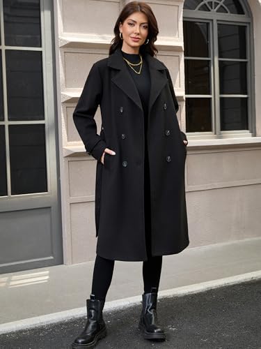 Women's Belted Long Trench Coat Double-Breasted Peacoat Warm Overcoat for Fall Winter Casual Work Travel Evening3