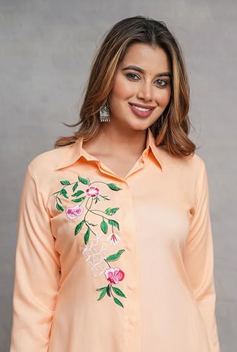 Image of Casual Full Sleeve Hand Embroidery Rayon Women's Long Shirt