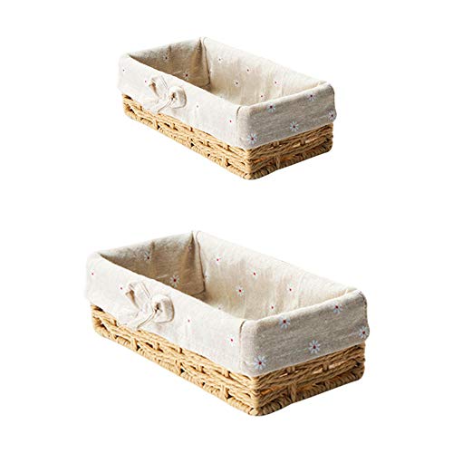 XYDZ 2PCS Cesta de Mimbred Almacenamiento de Natural Jacinto de Agua Caja Organizadora Decorativo con Forro Lavable Extraíble Sauce Tejido Ideal para Baño Cocina del Hogar Contenedores - Beige