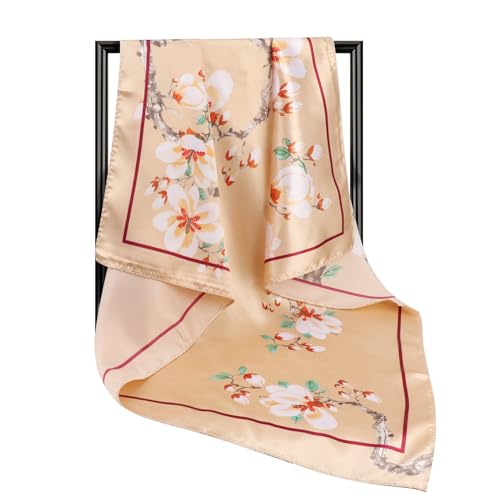 Image of DRESHOW 35 inch Large Square Satin Head Scarf - 4Pcs Silk Accessories Classic Patterned Squares Beach Bandanas for Women