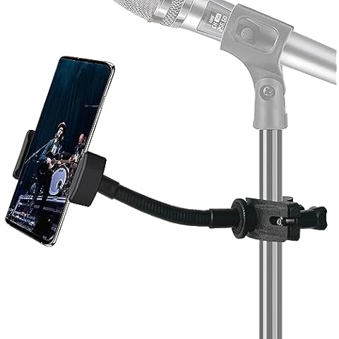 Mic Stand Phone Holder, JCWINY Flexible Phone Holder for Microphone Stand, Adjustable iPhone Mic Stand Holder, Music Stand Phone Holder for iPhone 14 13 12 MAX Pro Samsung Galaxy All Smartphones Cover