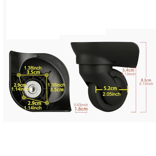 2 Pair Replacement Wheels for Luggage 360 Swivel Dual Suitcase Casters Roller Black (W187)2