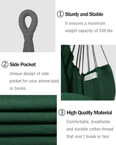 Image of Halalona Hammock Chair Hanging Hammock Chair Rope Swing 2 Cushions Included-Sturdy & Durable Soft Cotton Hand Woven Hammock Swing for Bedroom, Porch, Patio-Indoor /Outdoor