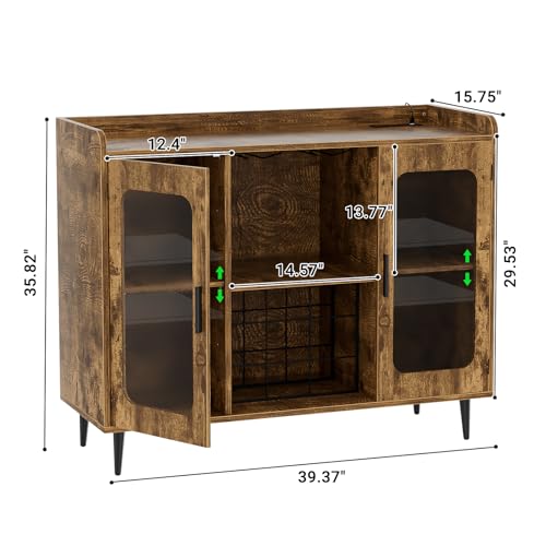 Liquor-Cabinet-Bar-with-Power-Outlet-LED-Light-Wine-Bar-Cabinet-with-Wine-Glasses-Rack-Home-Coffee-Bar-Cabinet-Buffet-Sideboard-with-Storage-shelf-for-Kitchen-Dining-Room-Rustic-Brown Liquor Cabinet Bar with Power Outlet LED Light Wine Bar Cabinet with Wine Glasses Rack Home Coffee Bar Cabinet Buffet Sideboard with Storage shelf for Kitchen Dining Room Rustic Brown