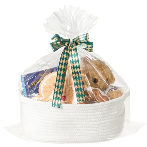 Gift Basket with Wrap Bag and Ribbon, Empty Small Woven Basket fo...