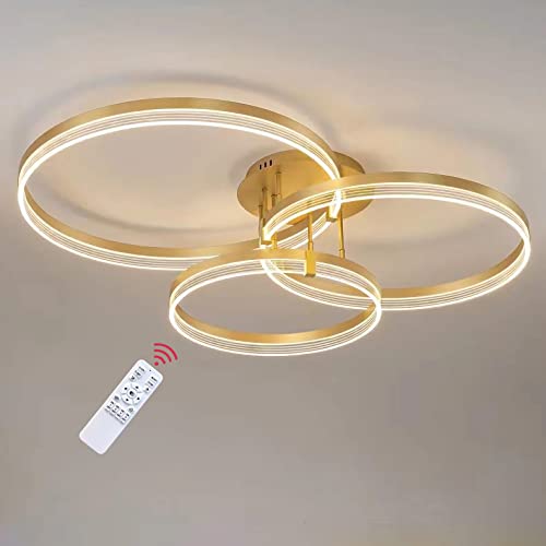 LED Ceiling Light Dimmable Modern, 76W LED Ceiling Lamp with Remote Control, 3 Built-in LED Boards, Aluminum Ceiling Light for Bedroom Living Room Dining Room Kitchen Chandelier Lamp, Ø40+Ø50+Ø60cm