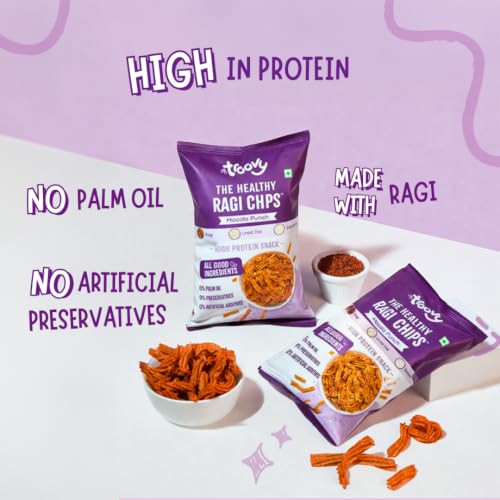 Image of Troovy Healthy Masala Ragi Chips | Tasty & High Protein Snacks | 30% Of Protein Needs | No Palm Oil, Cholesterol or Trans Fats | 70g (Pack of 3)