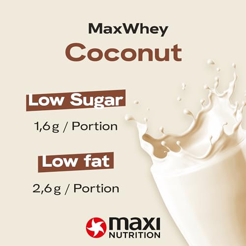 MaxiNutrition 100% Whey Premium-Proteinpulver Kokosnuss 420g, ohne künstliche Aromen, Eiweißpulver aus 100% Molke, ergibt 14 Protein-Shakes à 23g Eiweiß, low carb, inkl. Vitamin B6