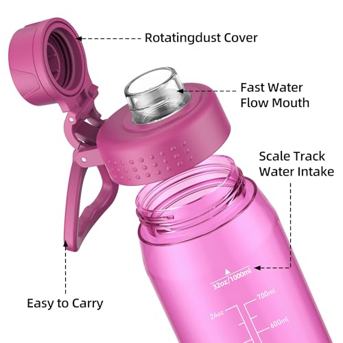 Image of 32oz Clear Water Bottle - BPA-Free Tritan Plastic, Fast Flow Spout Lid, Wide Mouth & Leakproof Design Hiking Water Bottle Suitable for Travel, Outdoors, Gym, Travel, Home, School (Rose)