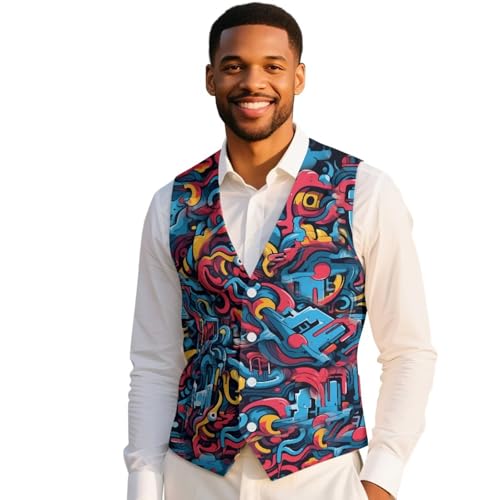 Lightweight Suit Vest for Men Slim-Fit Mens Waistcoat Vest for Party Breathable Mens Waistcoat with Two Pockets