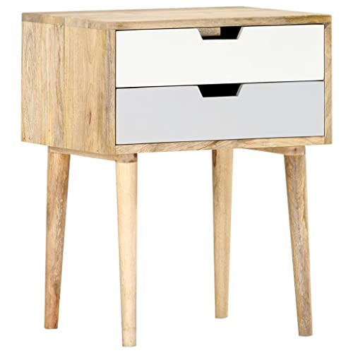 QJBSAVVA Table de Chevet en Bois de Manguier Massif avec 2 Tiroirs, Table de Nuit Rustique Faite à la Main, Meuble d'Appoint Vintage Multicolore pour Chambre...