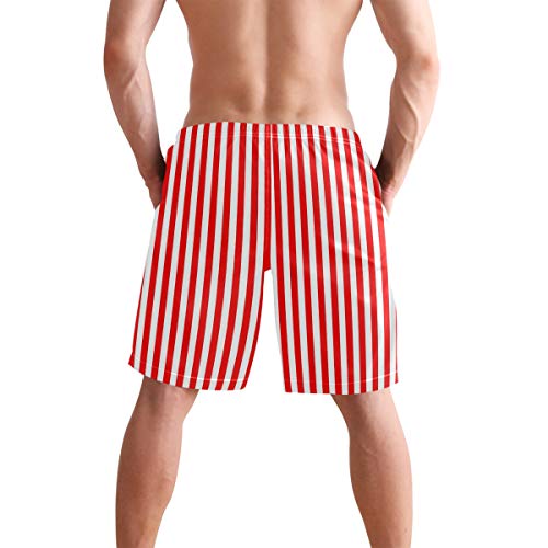 Men's Surfing Simple Red White Vertical Stripes Swimming Trunks3