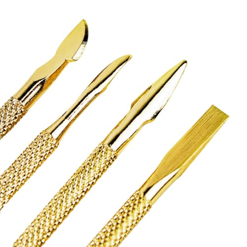 Kit 4 Espátulas Ponta Dupla Dourada Cutícula Podóloga Unhas