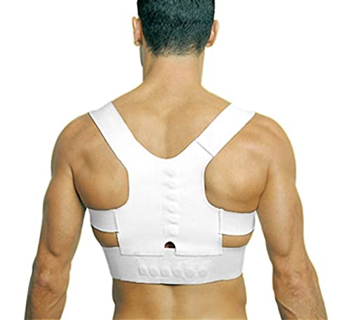 QGKWJP Soporte de corrección de postura de espalda, cinturón de respaldo ajustable, protector de hombro, corsé para aliviar el dolor, para adultos y niños (color: blanco, tamaño: mediano)