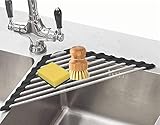 Fafcitvz Triangle Dish Drying Rack Multipurpose Roll-up Drying Rack for Sink Corner Stainless Steel Over The Sink Corner Dish Drainer Mat for Kitchen (Black)