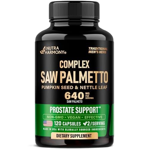 Saw Palmetto for Men 640mg - Pumpkin Seed | Nettle | Zinc & Pygeum - Prostate Health & Urinary Supplement - DHT Blocking & Hair Support - 45% Fatty Acids, Clinical Strength - Made in USA, 12