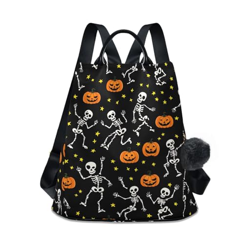 Anti-vol assuré avec ce sac à dos squelette Halloween noir chic et multipoche femme