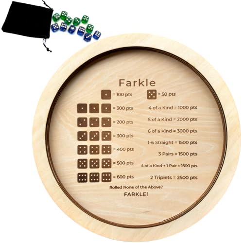 NatldGs Farkle Dice Tray Farkle Dice Game with Tray and 2 Sets of 6 Dice 12 Wooden Dice Tray for The Classic Family Game