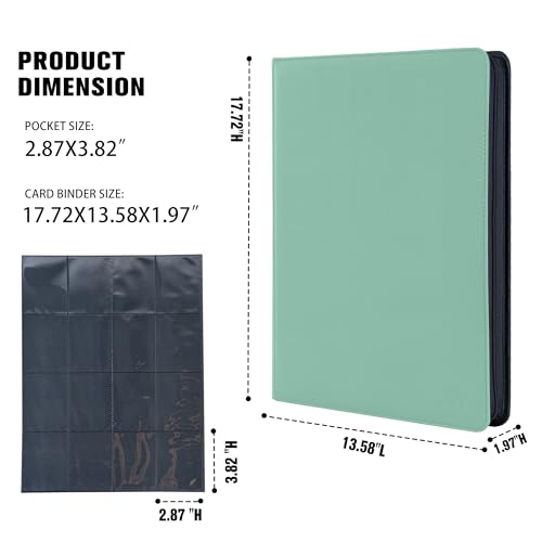 Image of Card Binder 16 Pocket,Trading Card Binder Holds up to 1408 Cards with 44 Sleeves,Zipper Card Holder Album Compatible with TCG Card /Game Cards /Sports Card-Light green