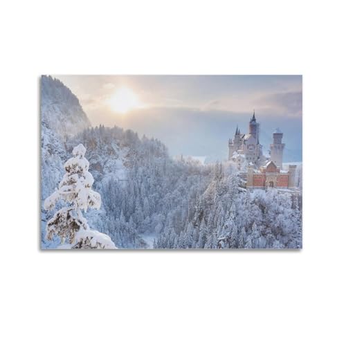 Poster "Nshdahns Schwanenschloss", romantische Straße, Schloss, Winter, Eiskönigin, Wandkunst, Vintage-Kunst, Raumdekoration, ästhetische Schlafzimmer-Poster für Schlafzimmer, 20 x 30 cm, ungerahmter
