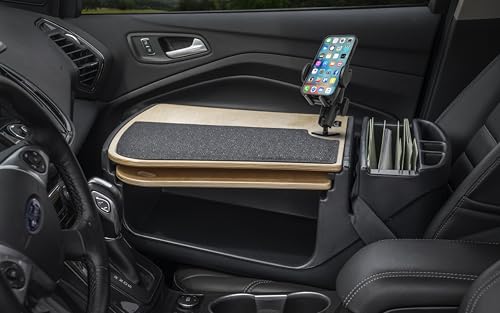Image of AutoExec GripMaster Car Desk for Your Vehicle Workstation and Mobile Office, Natural with 400 watt Power Inverter and Phone Mount | Vehicle Workstation and Mobile Office, 400 Watt Power Inverter, Phone Mount