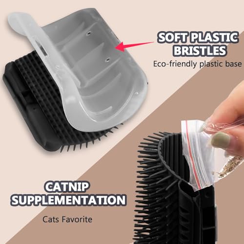 Image of 2 Pack Black Cat Self Groomer with Catnip Pouch | Grooming Massage Brush, For Indoor Felines, Soft Nylon Bristles