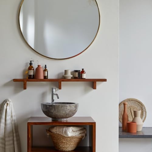 Image of 3 Years Warranty Sheesham Wood Wall Shelf for Living Room Bathroom | Floating Shelf Wall Mounted Display Rack for Decor Plants Toiletries | Minimal Modern Storage Organizer | Space Saving| Rosewood