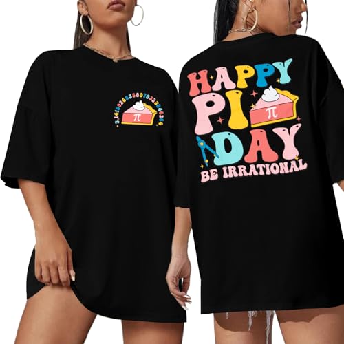 Happy Pi Day Shirt Women Math Teacher Shirts 3.14 Graphic Be Irrational Tee Casual Short Sleeve Tops Black