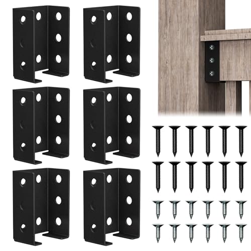 Mordx 6 soportes para vallas, conectores de barandilla de cubierta, Soporte de cerca para conectar madera de 2' x 4' a postes de madera de barandilla,7 x 5 x 3,2 cm,Negro