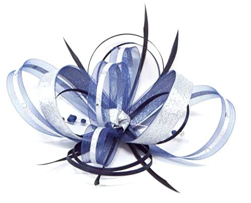 Buy Navy blue fascinator with silver 