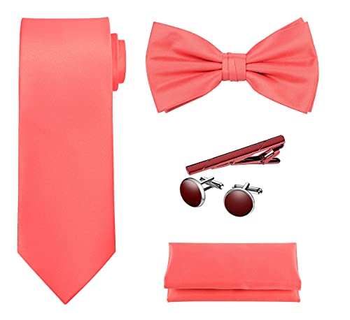 Image of Tie G .5pcs Tie set in a gift box : Tie sets : Solid color Neck tie,Satin Bow tie,Pocket Square, Lapel, Cuffs link